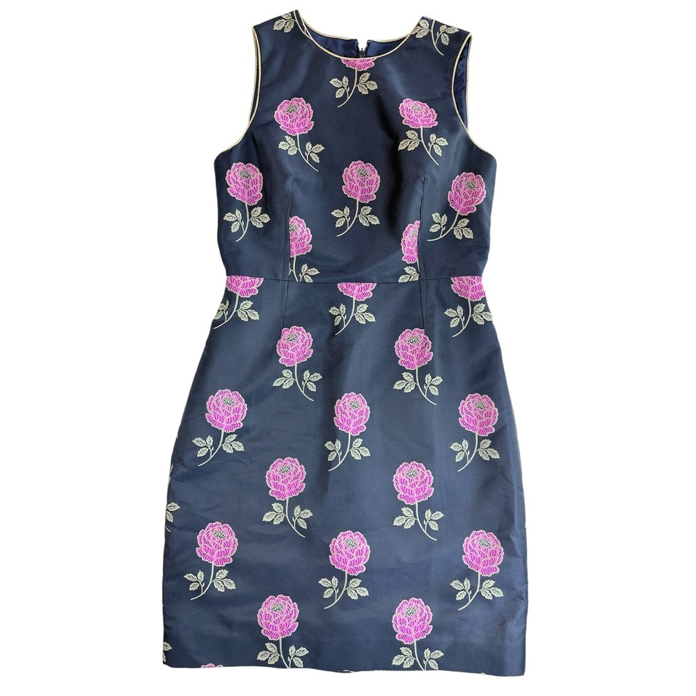 J.Crew Dress Womens 6 Navy Pink Floral Jacquard Sleeveless Mini Sheath AP076